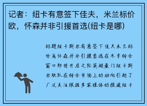 记者：纽卡有意签下佳夫，米兰标价欧，怀森并非引援首选(纽卡是哪)
